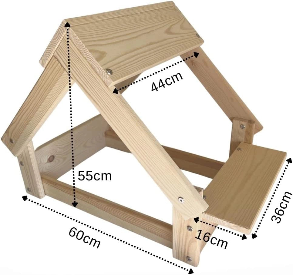 Casetta per cani 76x44x55cm con Letto in legno naturale FSC e 2 supporti per ciotole colore naturale RF990