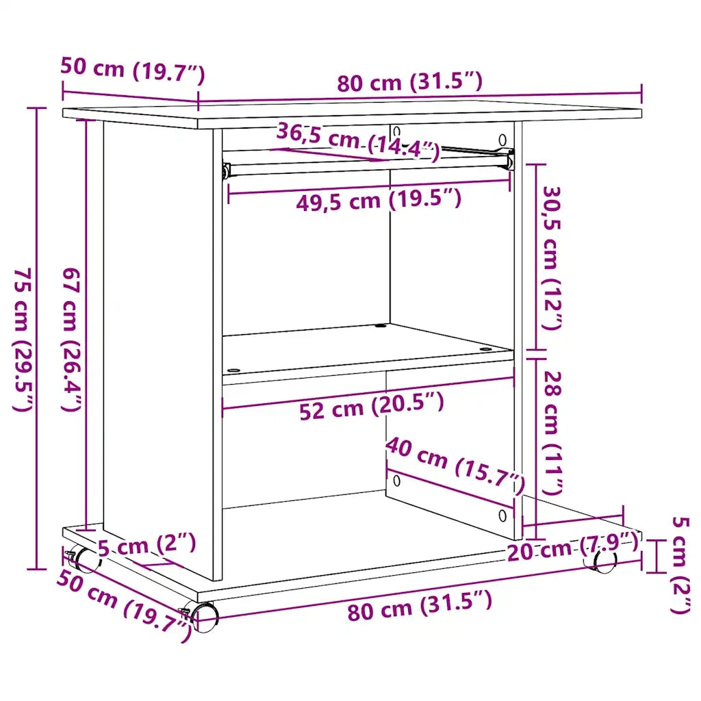 Scrivania da Computer Legno Antico 80x50x75cm Legno Multistrato