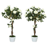 PIANTA FINTA DI ROSA DA 21 FIORI CON VASO RIEMPITO IN CEMENTO E MUSCHIO, Ï18X90 CM, BIANCO