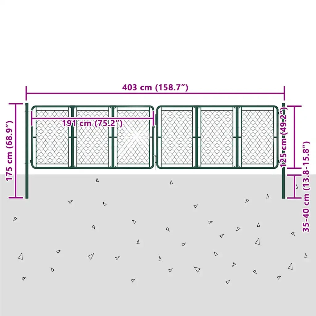 Cancello da Giardino in Acciaio 400x125 cm Verde 144416