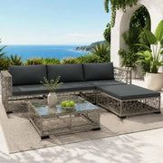 5-piece Garden Lounge Set With Cushions, Poly Rattan, Grey