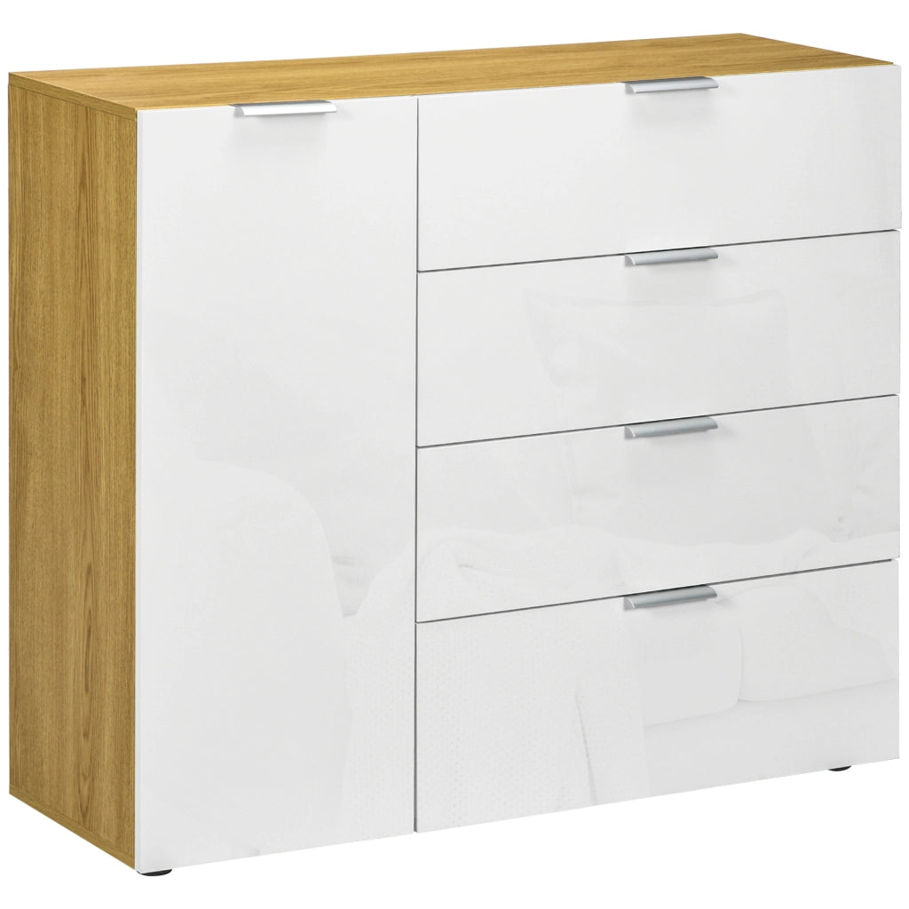 Cassettiera con 4 cassetti e ante ¨C zephmum ¨C bianco e naturale 105x35x92 cm