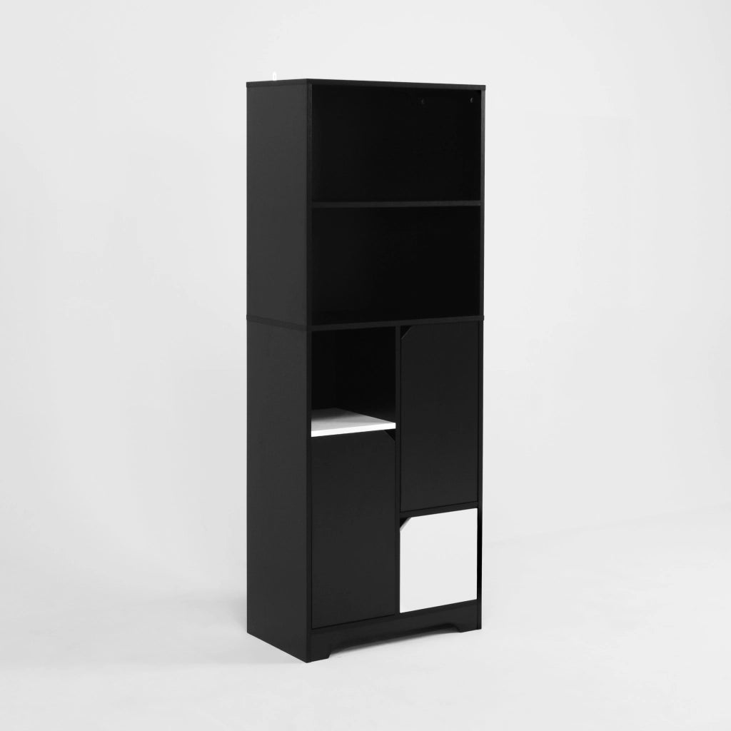 Libreria con 2 Ripiani Aperti; 1 Anta e 2 Cassetti; Stile Moderno; in Pannelli di Particelle; Nero; 60×35×160 cm