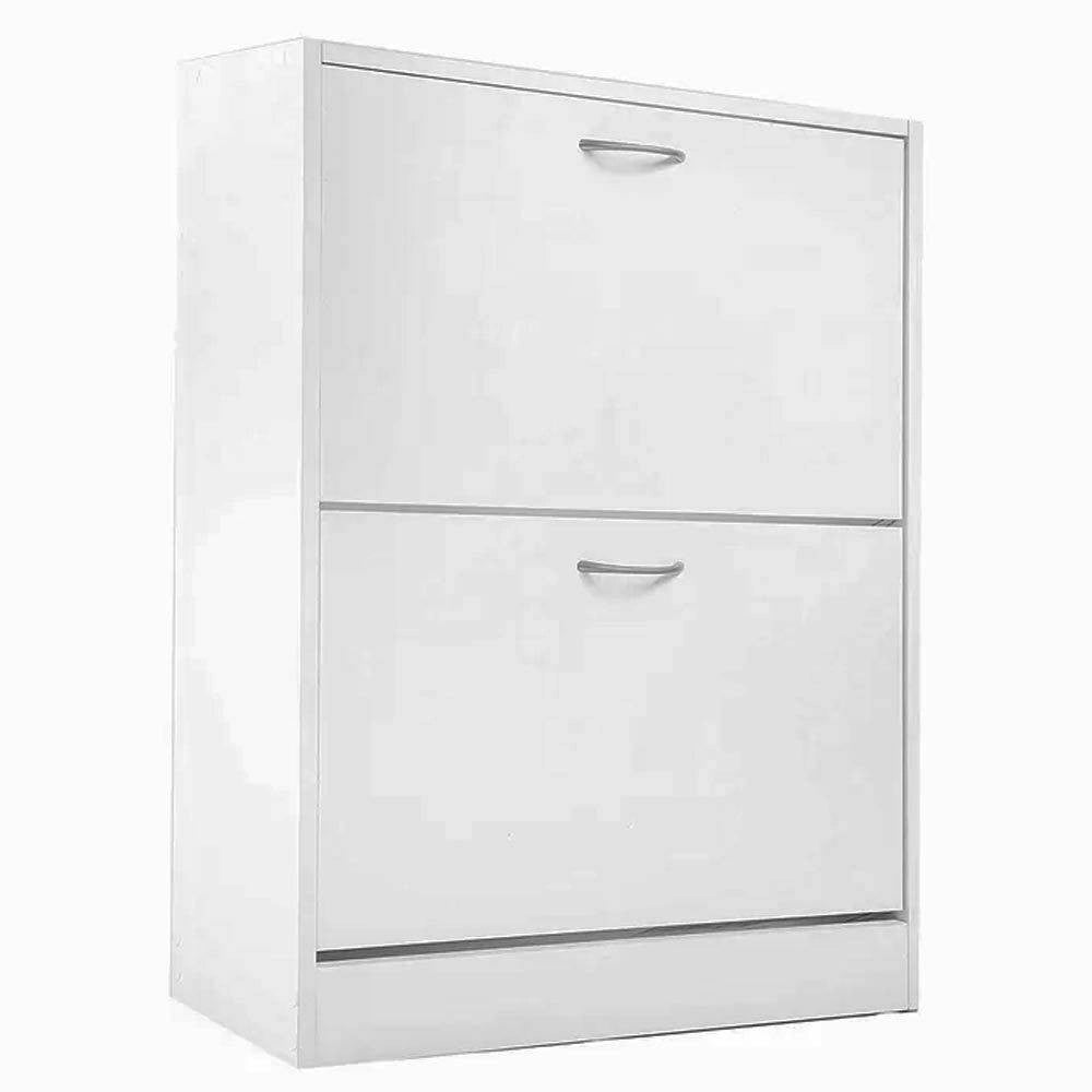 Trade Shop - Scarpiera 2 Ante Ripiani Doppia Profondita In Melamina 63x24x80cm Colore Bianco -