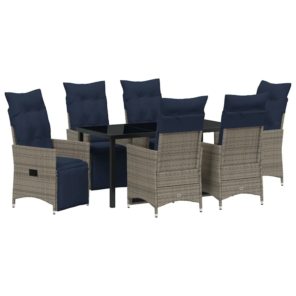 Set di tavolo e sedie con cuscino 7 pcs Grigio Rattan in PE