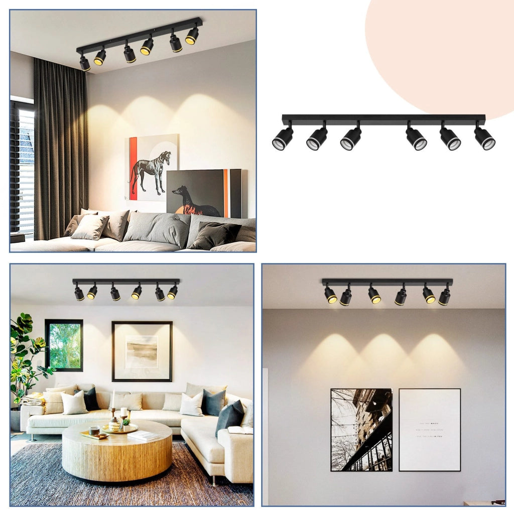 ZMH Faretto da soffitto neri 6 luci GU10 metallo orientabili moderni per camera letto sala pranzo senza lampadina