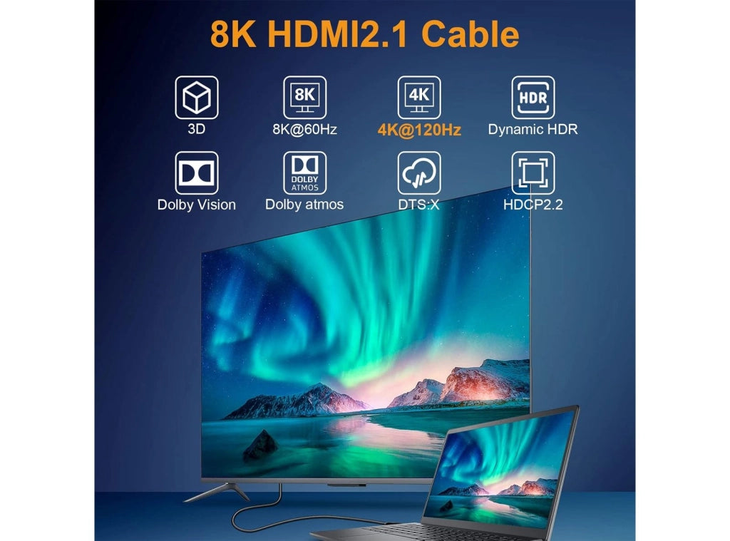 Set di 2 Cavi HDMI 2.1 da 1m Supporto 8K 60Hz e 4K 120H per Gaming e Home TV PC Laptop