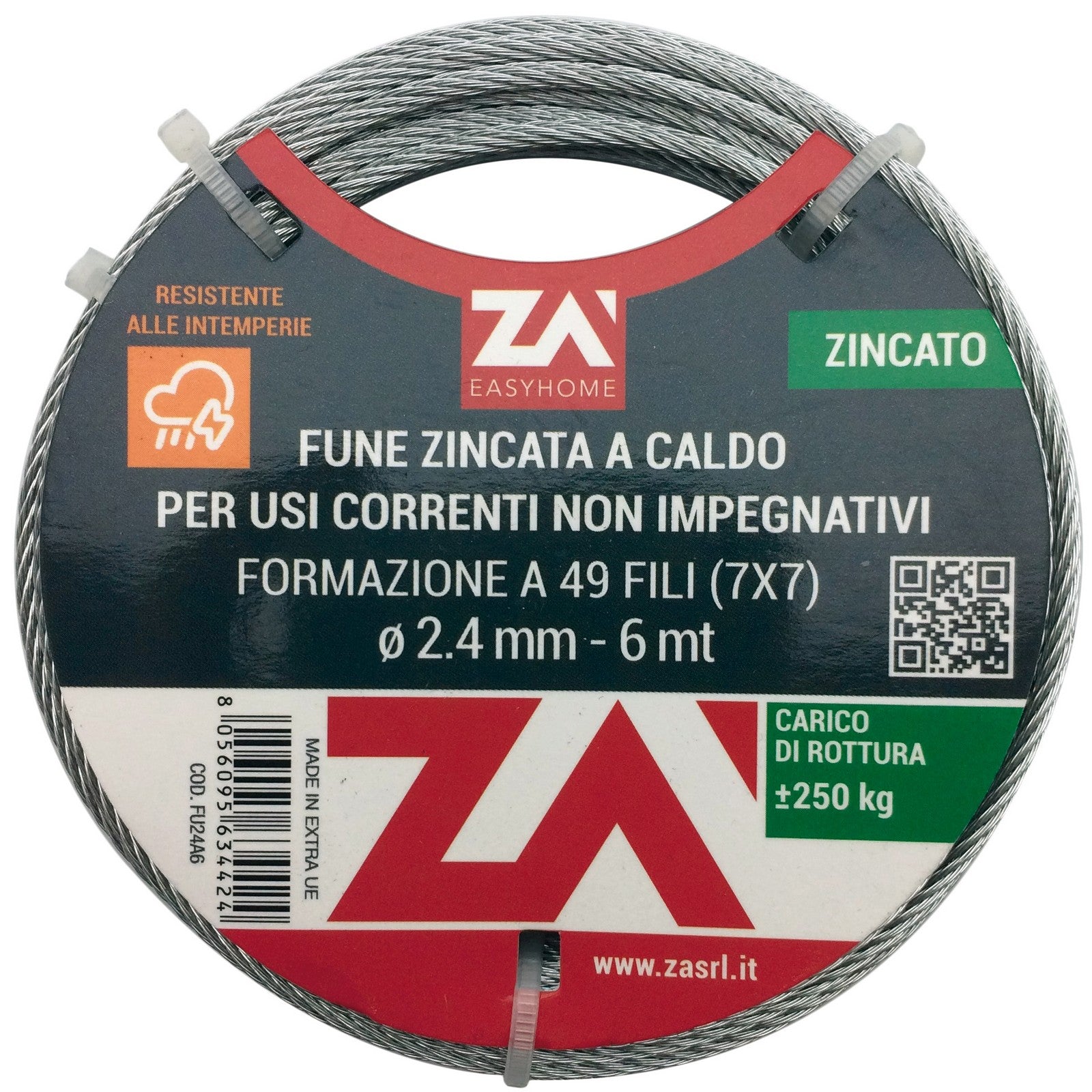 cavetto acciaio zincato 42fdiametro. 1,5 mt 25 cod:ferx.1834