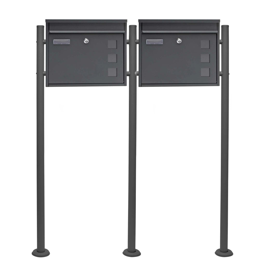 Set Cassetta postale doppia autoportante V12 antracite con telaio di supporto