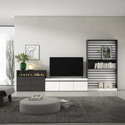 Mobile TV, Soggiorno, 360x35x186cm, Per TV fino a 65", Camino elettrico, Bianco e nero RF3190