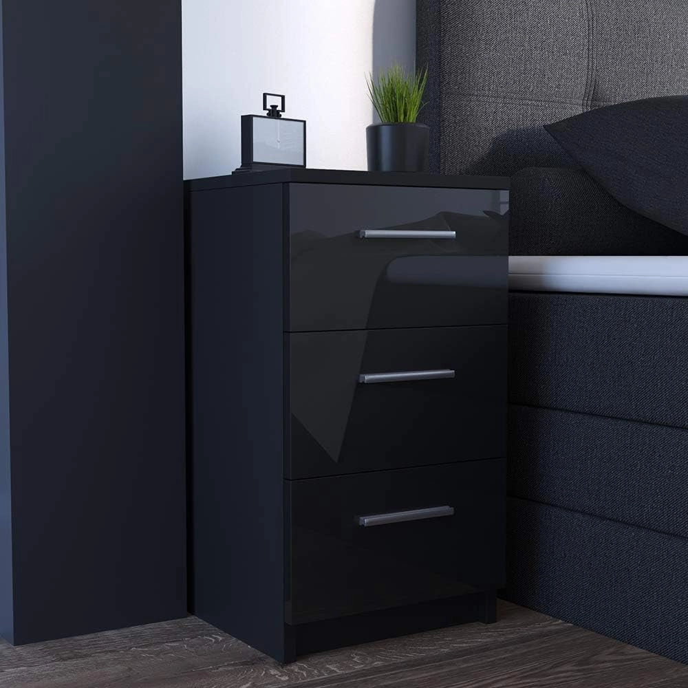 Comodini camera da letto, Nero lucido, Set di 2, adatto per letti boxspring con telaio rialzato