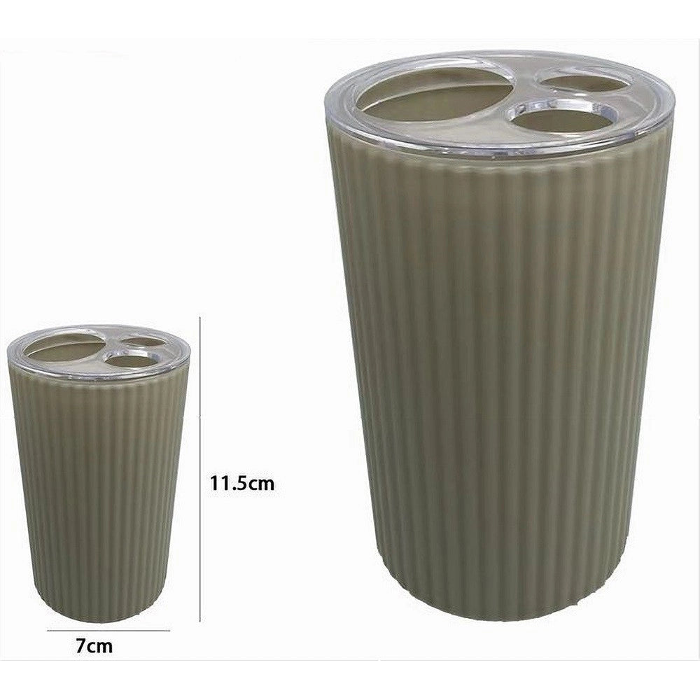 Trade Shop - Porta Spazzolini Bicchiere Accessorio Per Arredo Bagno Beige Rigato 3 Fori 79166 -