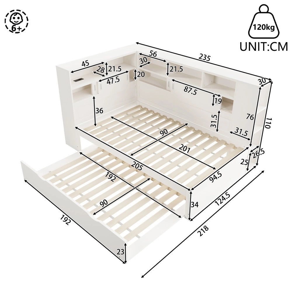 Letto estraibile con vano contenitore USB ¨C Minimal ¨C Bianco 90x200cm
