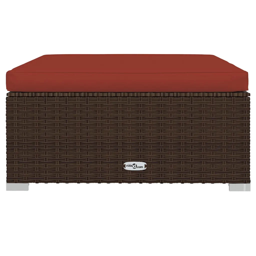 Sedia da giardino-Poggiapiedi Giardino con Cuscino Marrone 70x70x30 cm Polyrattan 593589