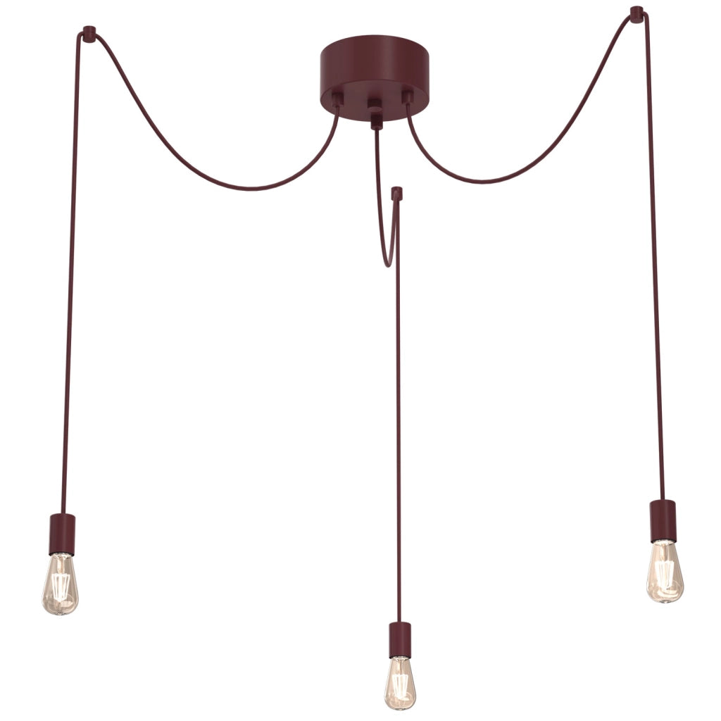 Lampada sospesa minimal Spindel 3 luci E27 bordeaux Luminex
