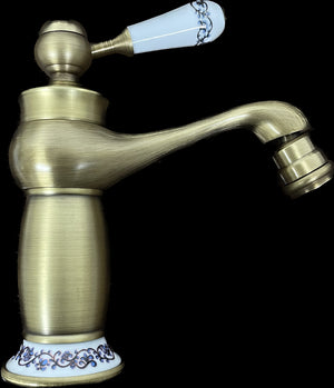 Rubinetto miscelatore per bidet bagno vintage bronzato con dettagli in ceramica