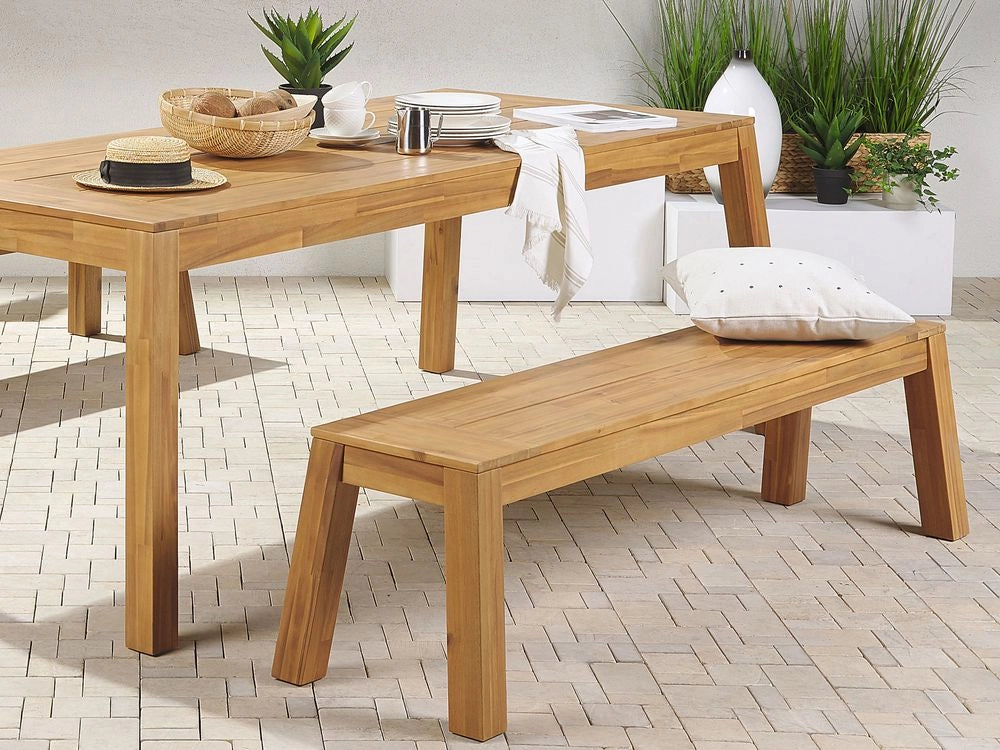 Panca da pranzo da giardino a 3 posti in legno di acacia laminato sedile in legno chiaro rustico giardino di campagna esterno interno