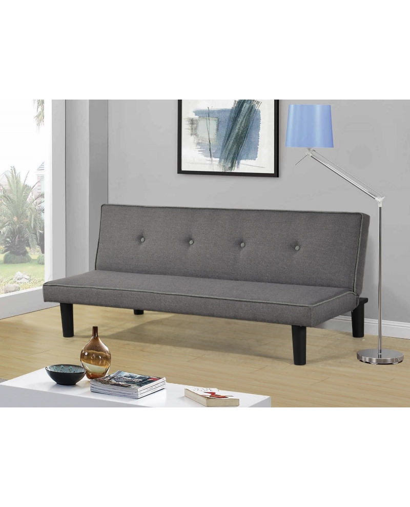 Divano tre posti moderno, reclinabile a letto, lino grigio 166cm Sicorage Elian