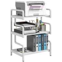 Supporto per Stampante Industriale a 3 Livelli, in Metallo e Truciolato, 55x40x77 cm, Bianco