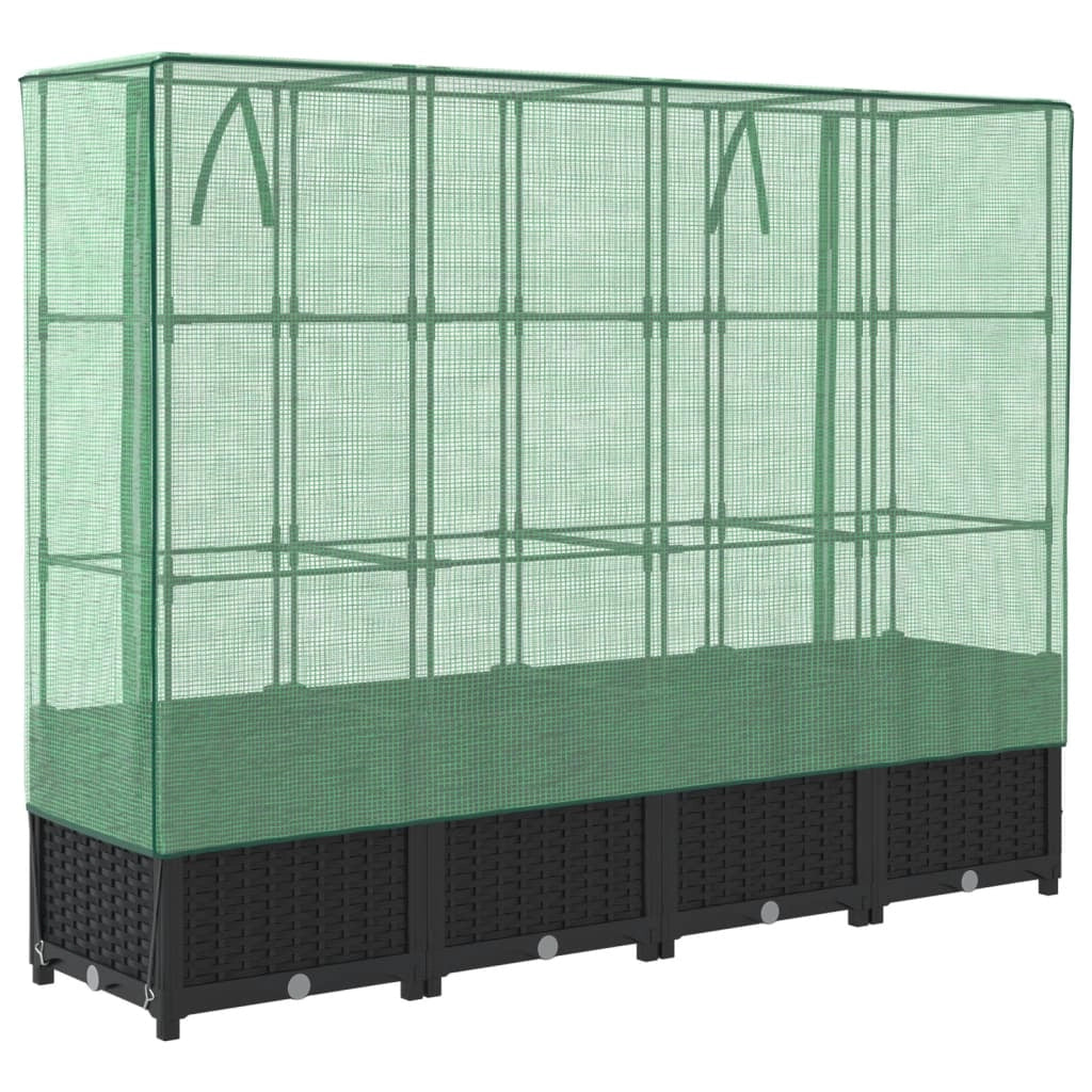 Aiuola rialzata/fioriera con copertura effetto rattan 160 x 40 x 138 cm nero 02_0038756
