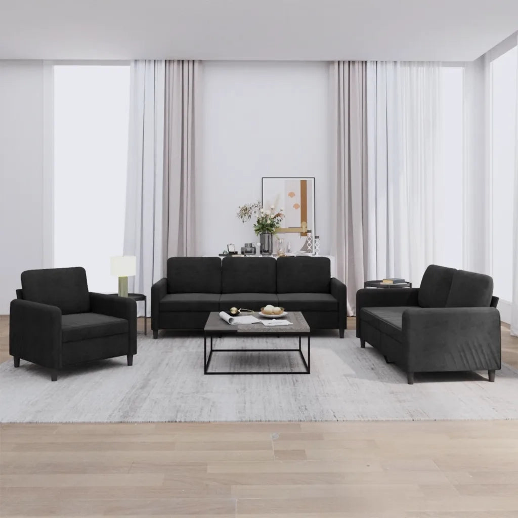 Set di Divani 3 pz Nero in Vellutocod mxl 104171