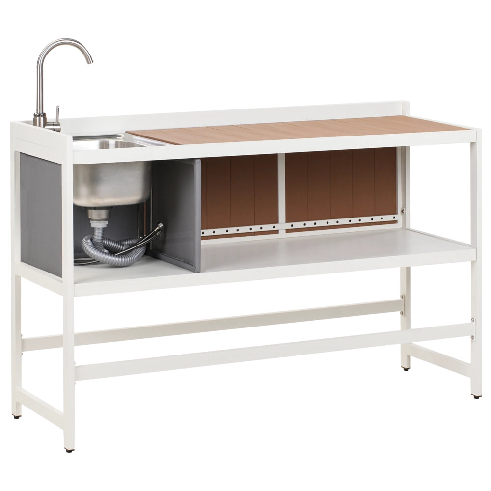 Set di 3 elementi per cucina all'aperto Bianco Alluminio Armadio di stoccaggio Isola Lavello Carrello Stazione di cucina all'aperto