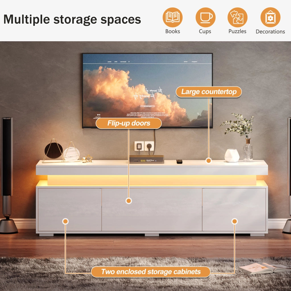 Mobile TV da terra 150 x 35 x 43 cm; 3 ante; LED e USB; bianco in truciolare