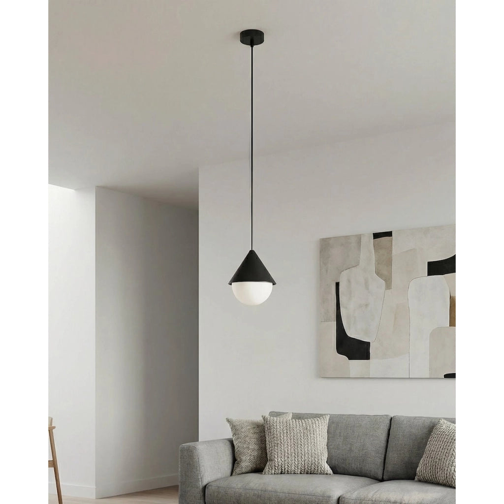 Lampada a sospensione Giro in acciaio nero e vetro