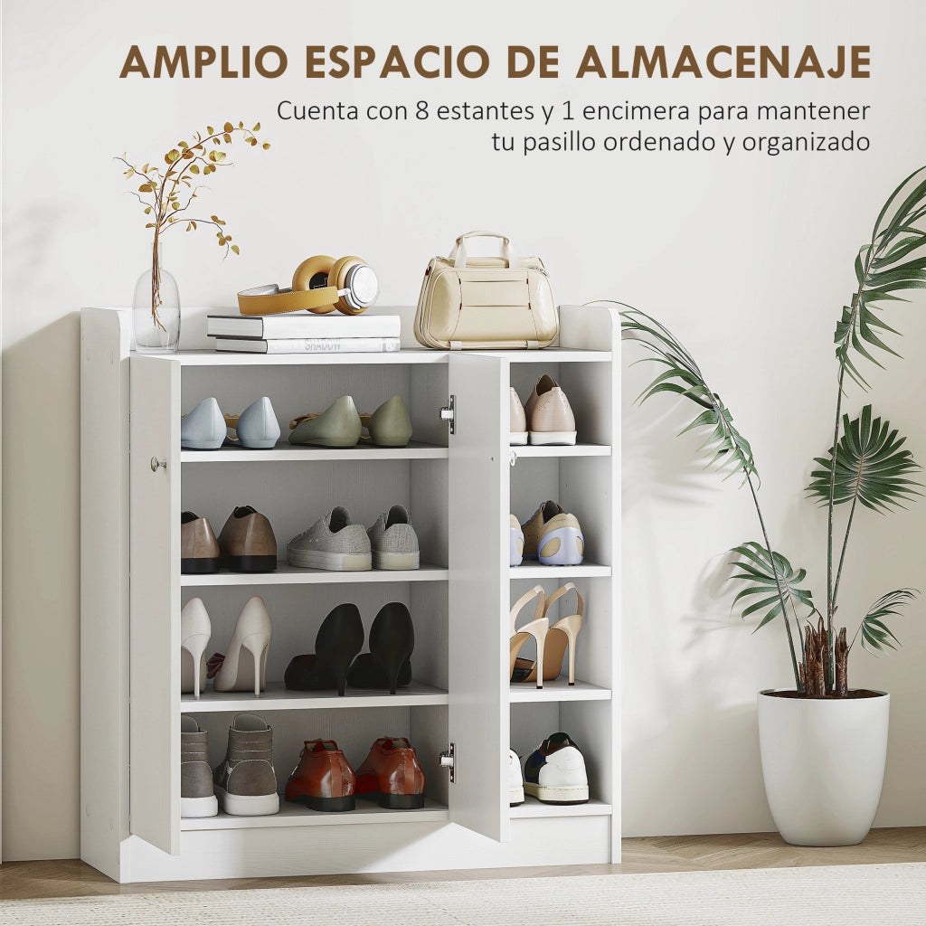 Scarpiera Salvaspazio con 2 Ante e Ripiani Regolabili per 12 Paia di Scarpe ¨C Minimal ¨C 83x30x90 cm Bianco