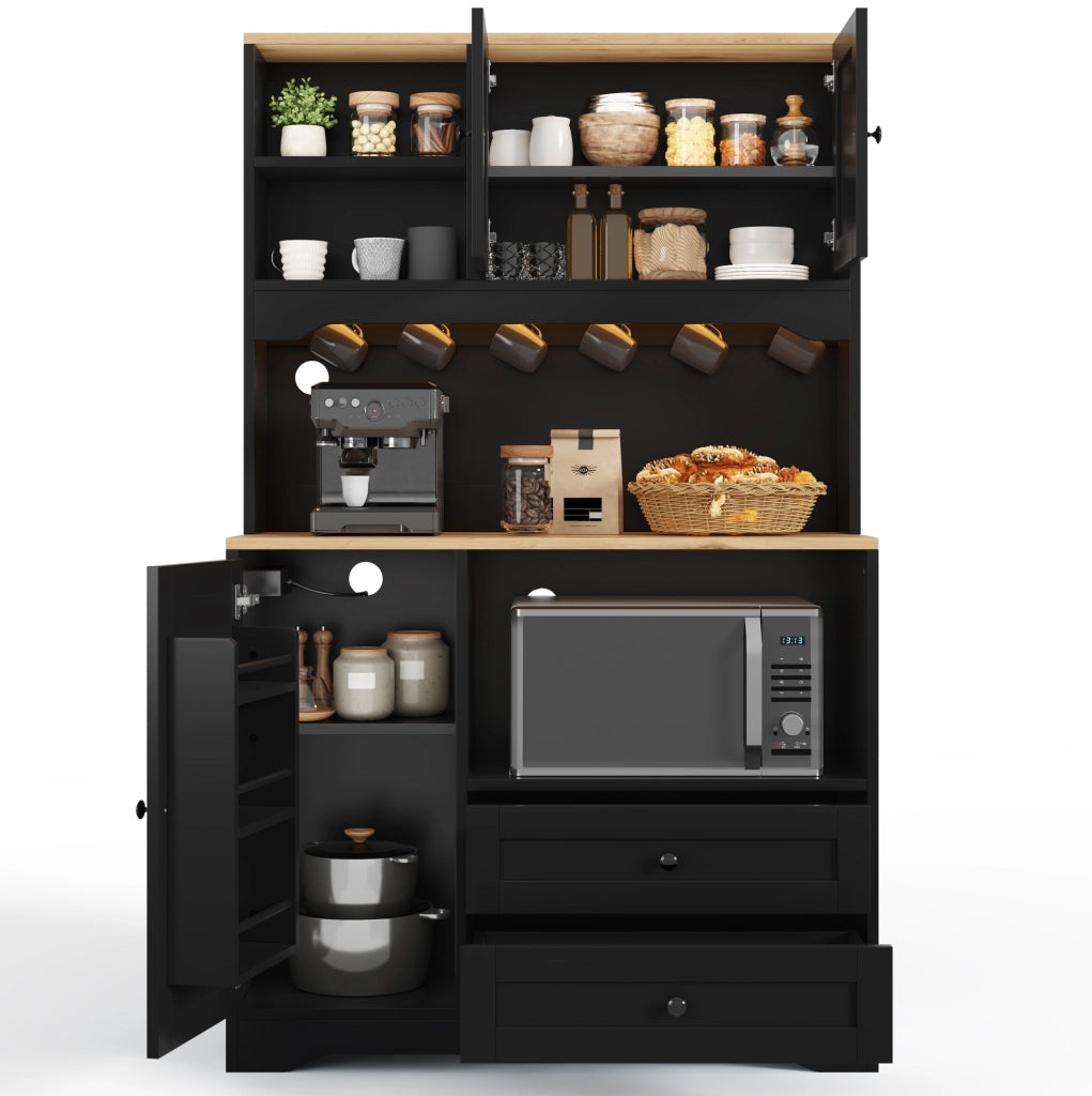 Buffet cucina multifunzionale con LED e prese; vano microonde 100x40x163 cm; nero