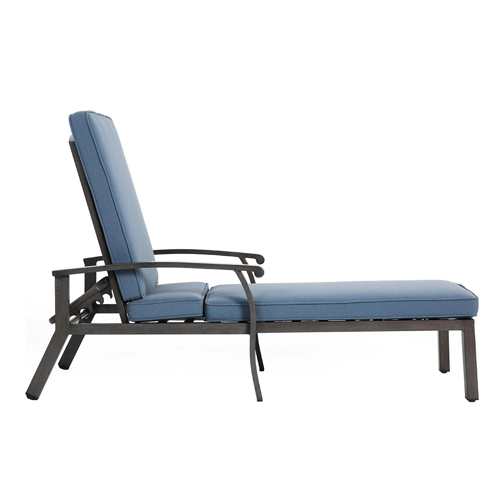 Chaise longue patio - Xylo - Alluminio resistente ruggine, cuscino blu impermeabile
