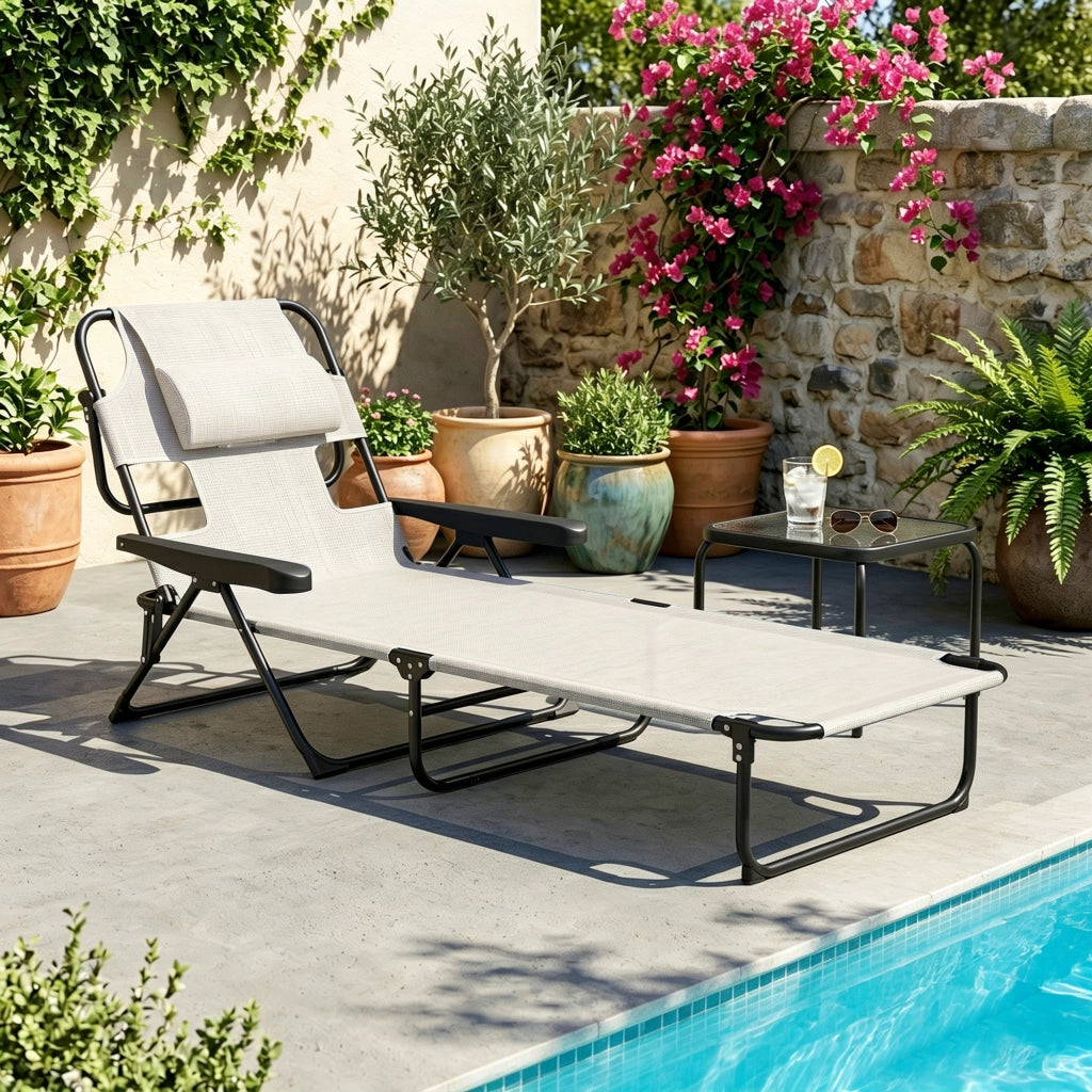 Chaise longue da giardino pieghevole ¨C zephmum ¨C 72x194x89 cm crema