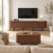 Set mobile TV e tavolino da caffè in MDF color noce, 2 pezzi