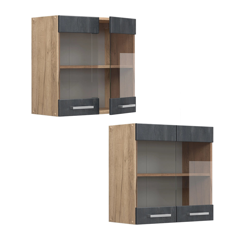 Vicco Mobile da cucina in vetro Calcestruzzo nero 60 cm