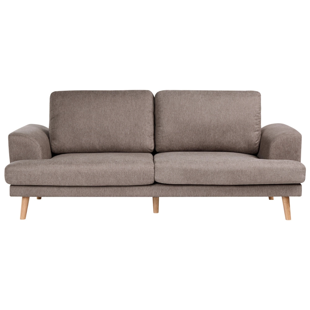 Set da salotto a 4 posti con divano in tessuto e poltrona braccioli svasati in stile moderno marrone