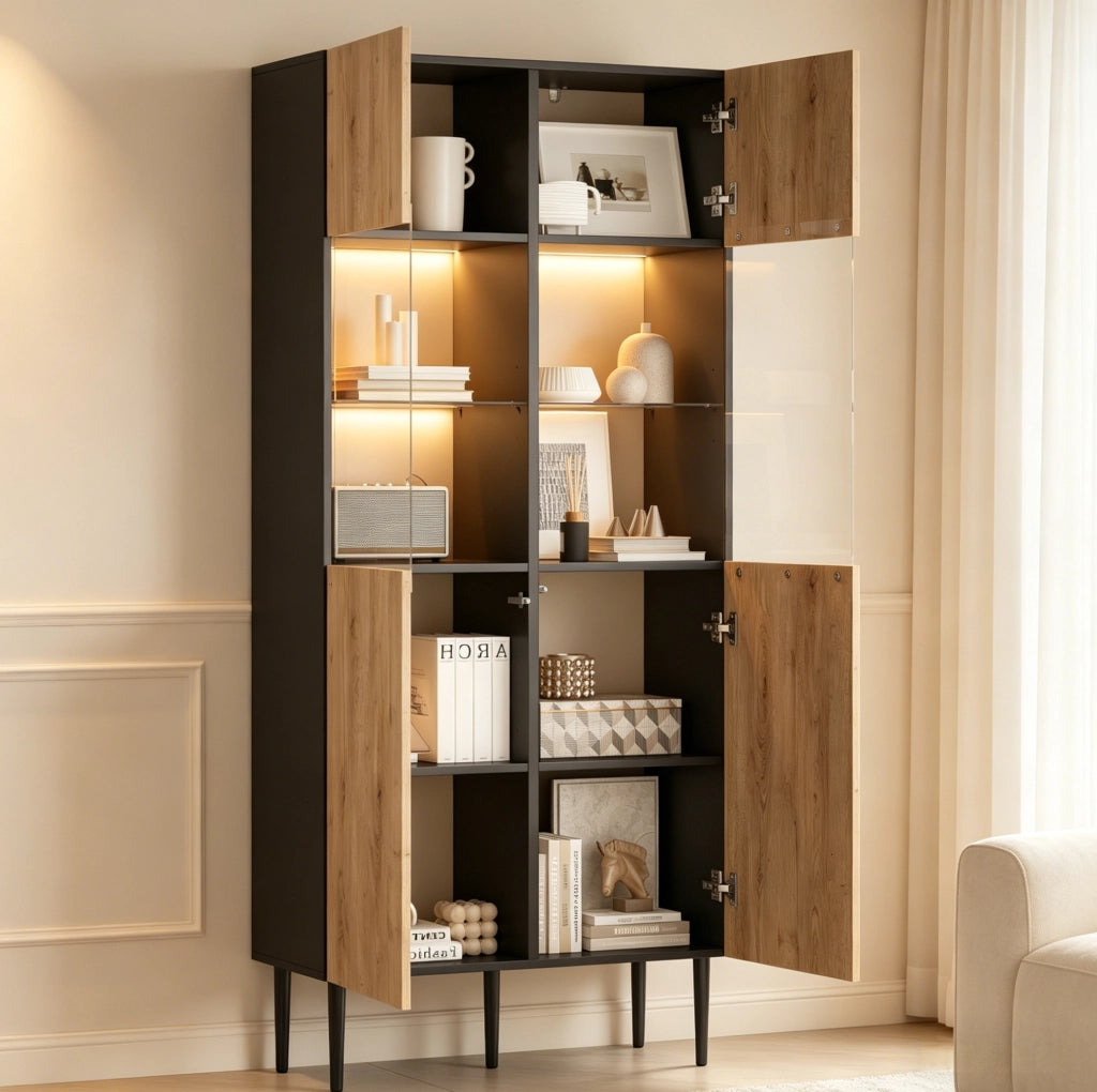 Vetrina moderna LED 80x35x180 cm in MDF, vetro temperato e metallo