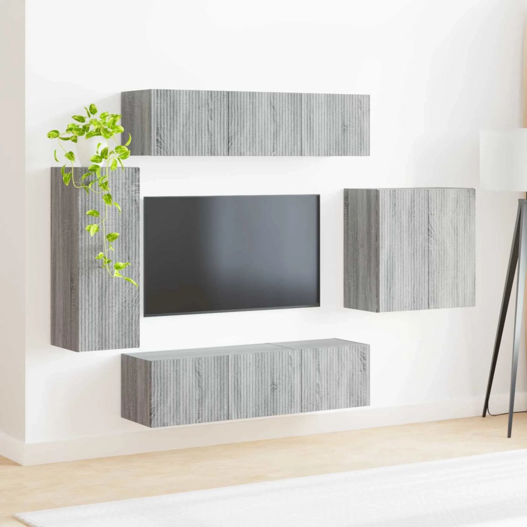 Set di Mobiletto da TV a Parete 6 pcs Grigio Sonoma