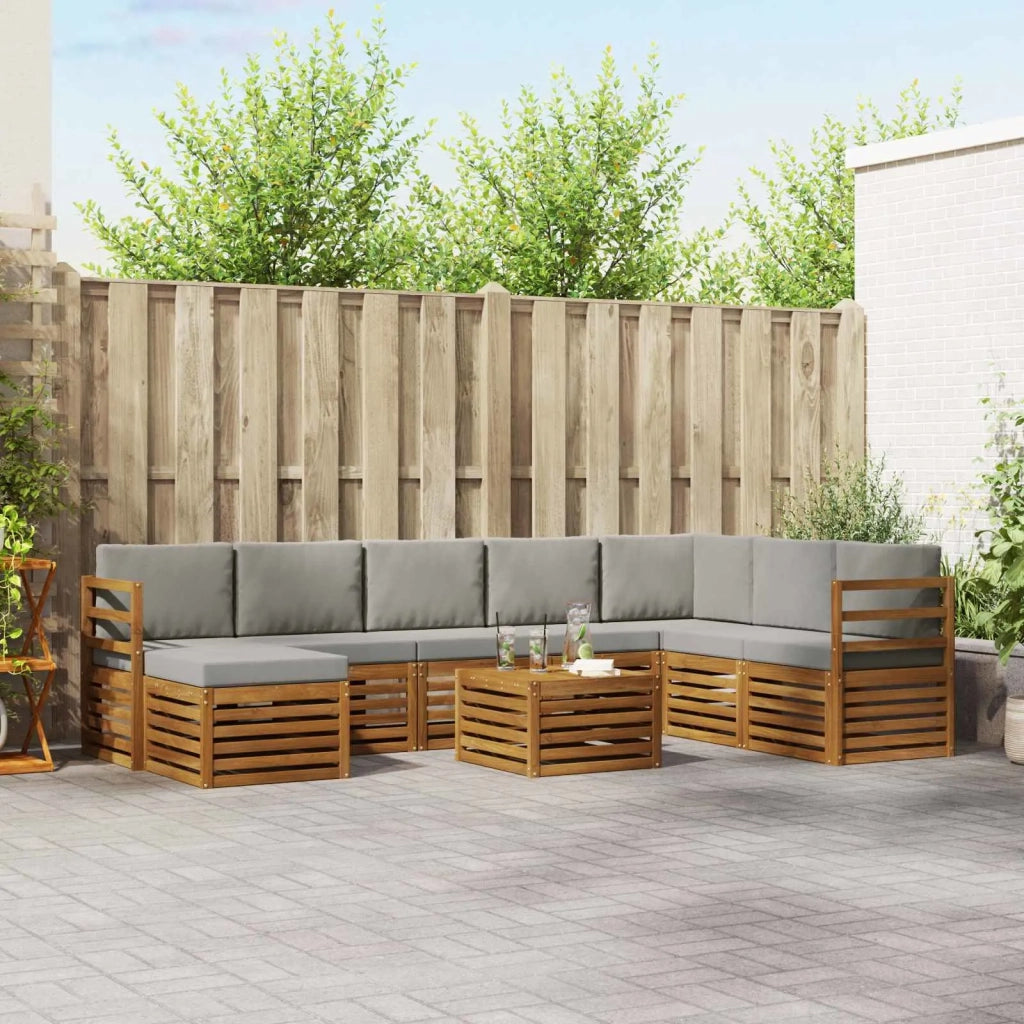 Set di divani da esterno 9 pcs Grigio Naturale e Chiaro