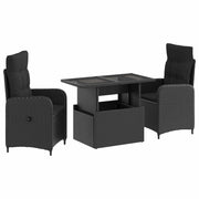 Set da pranzo per esterni con cuscino 3 pcs Nero polyrattan 3422400