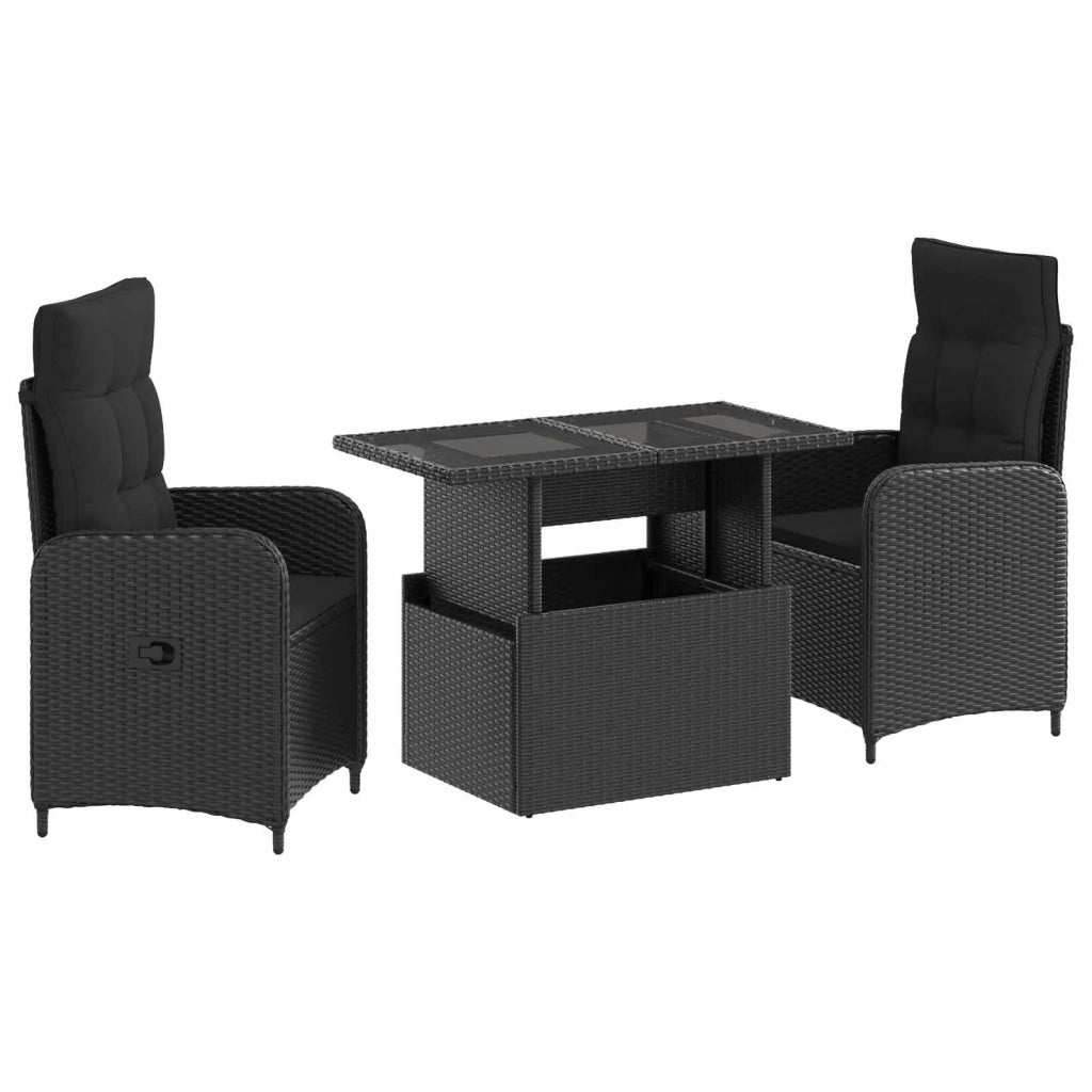 Set da pranzo per esterni 3 pz Nero polyrattan 3422400