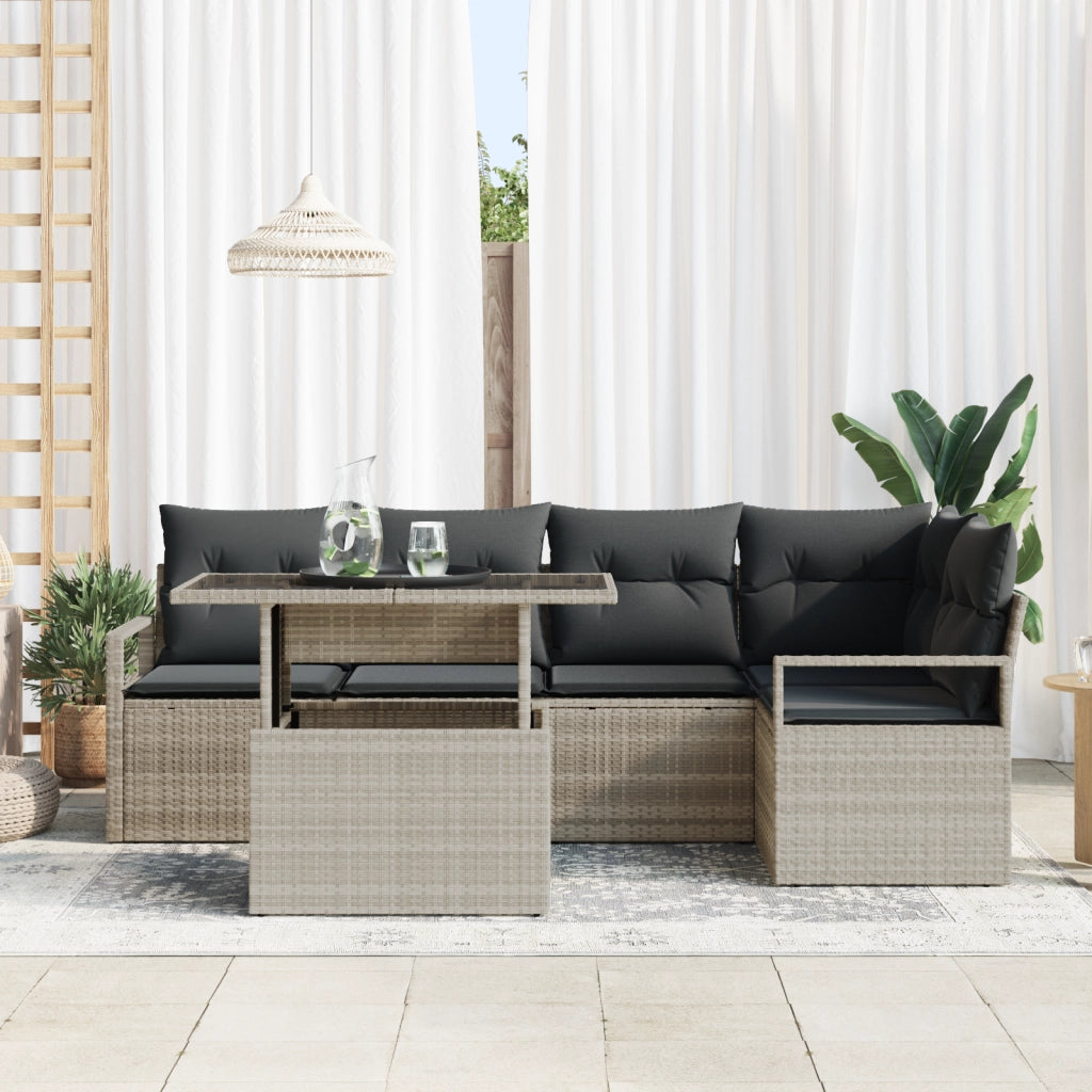 Set di divani da giardino da 6 pezzi con cuscini grigio chiaro in polirattan
