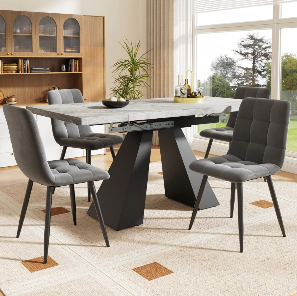 Set tavolo da pranzo allungabile con 4 sedie in velluto nero e grigio