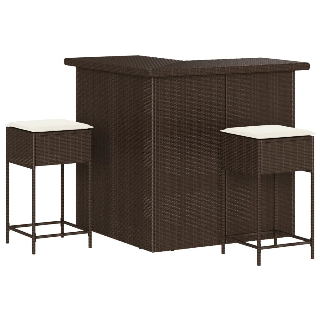 vidaXL Set Bar da Giardino 3 pz con Cuscini in Polyrattan Marrone