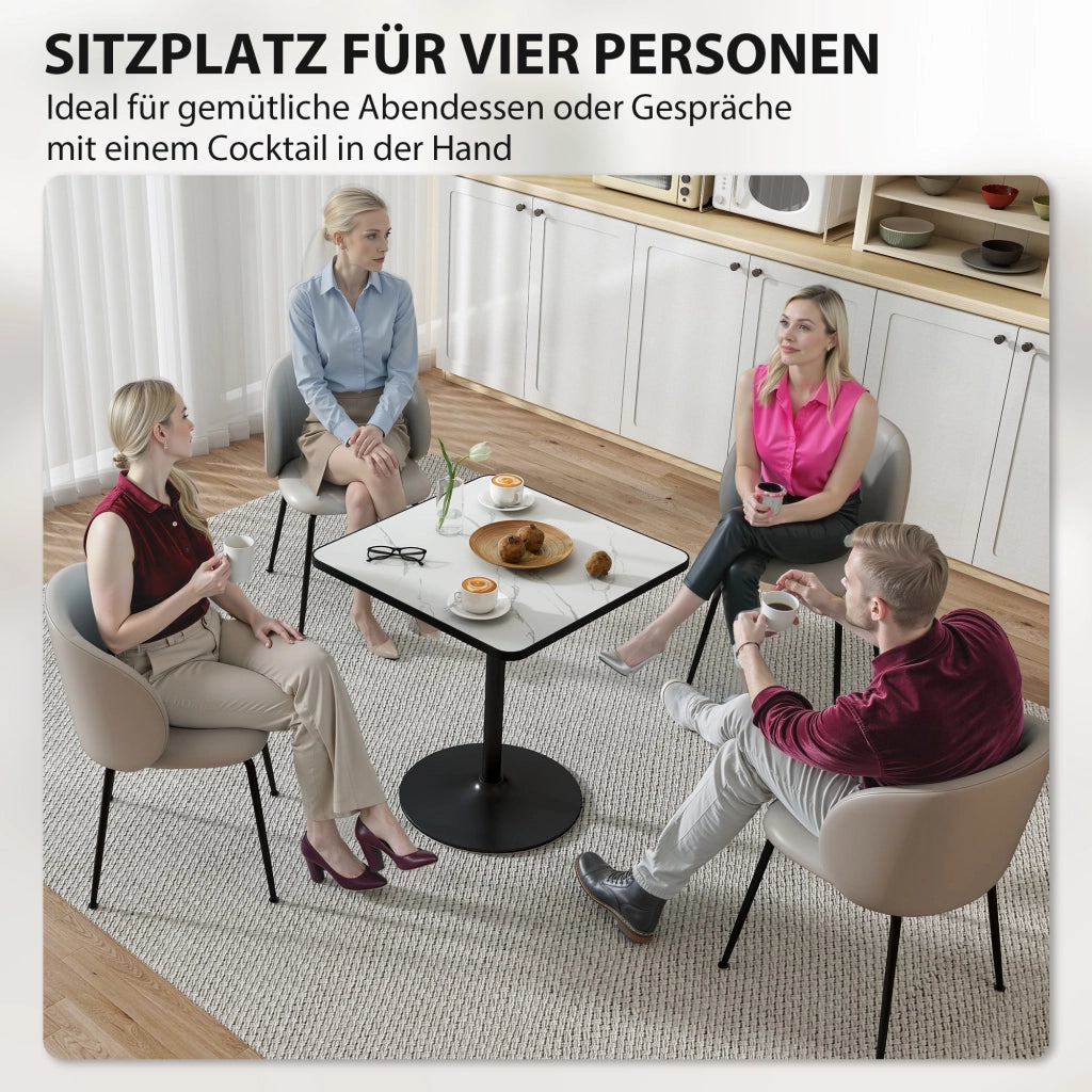Tavolo da pranzo quadrato ¨C zephmum ¨C 70x70 cm, effetto marmo, bianco