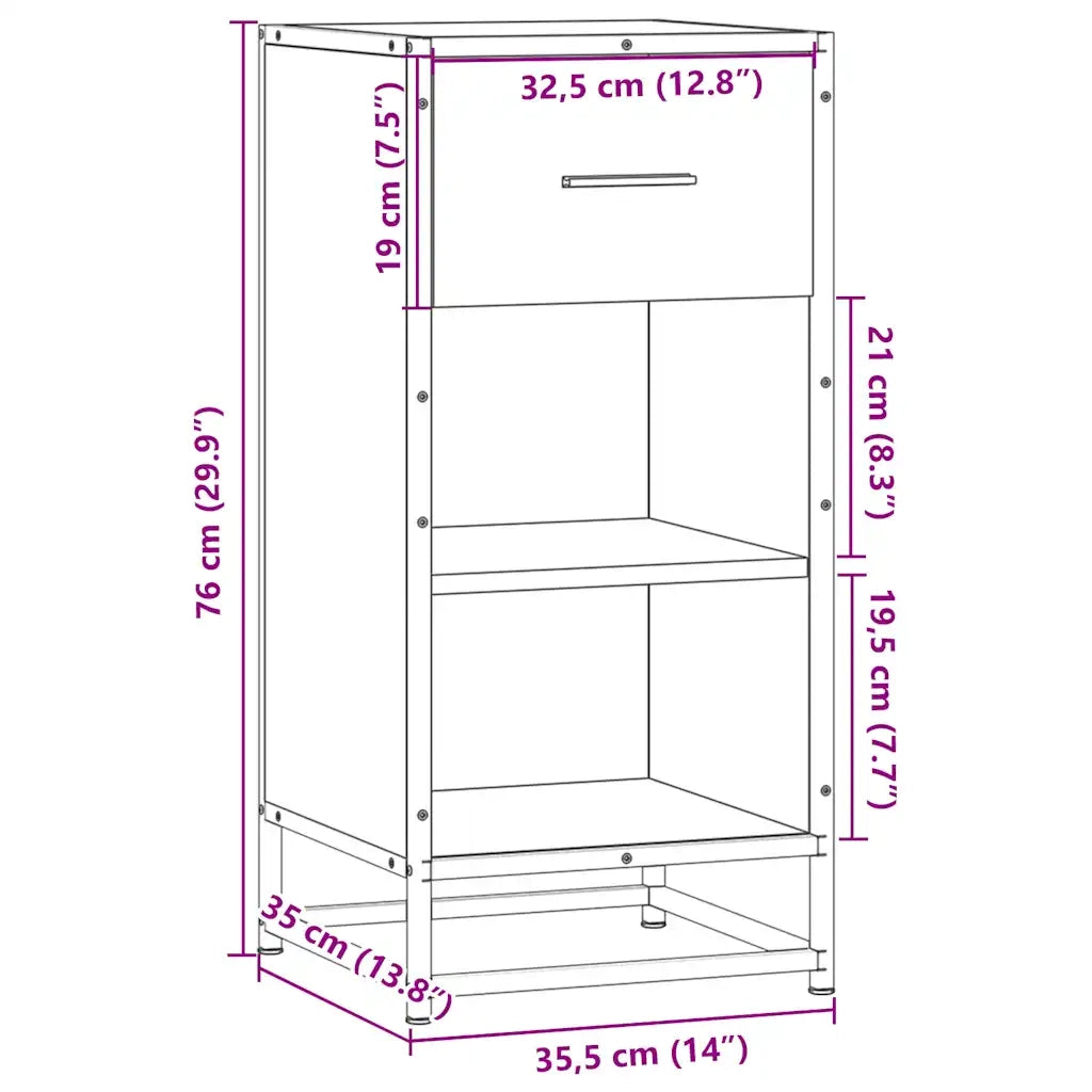 vidaXL Credenza Grigio Sonoma 35,5x35x76 cm in Truciolato e Metallo