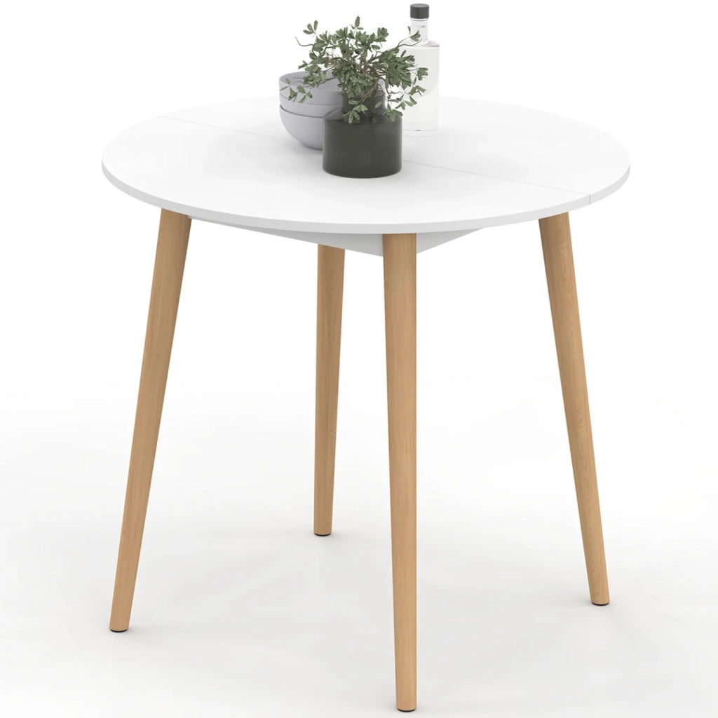 IDMarket - ANGELA Tavolo da pranzo rotondo per 4 persone gambe in legno bianco 80 cm