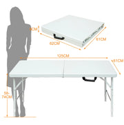 Tavolo pieghevole regolabile 125 cm bianco con maniglia