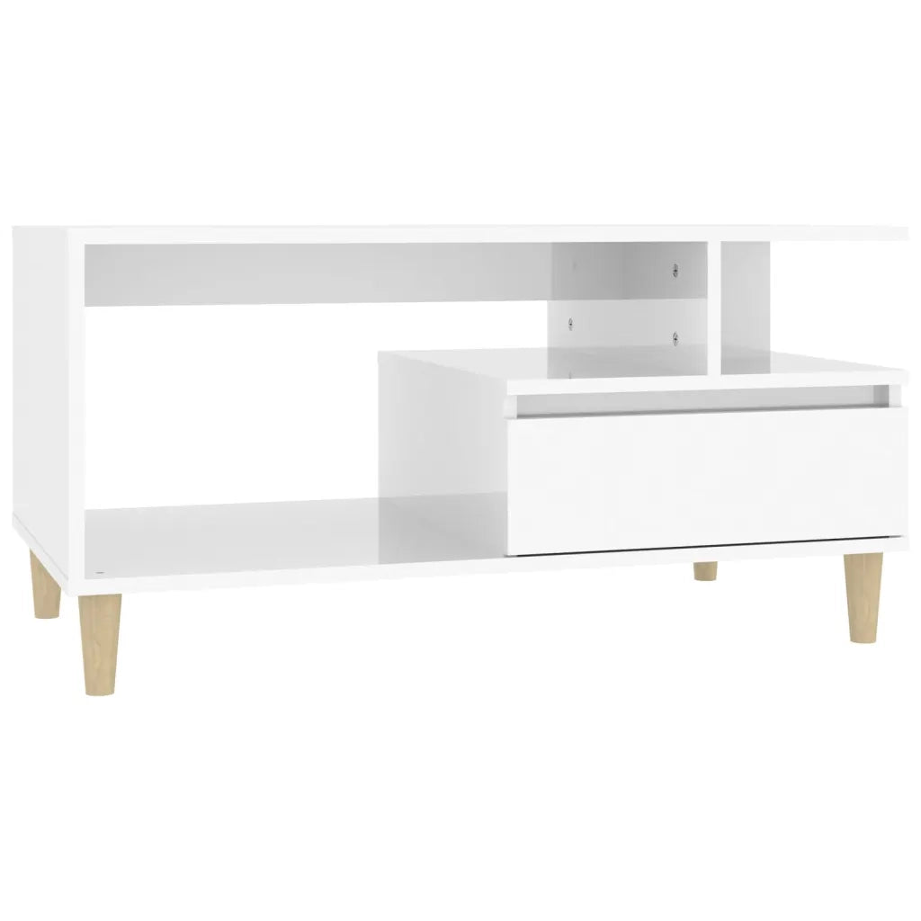 Tavolino da Salotto Bianco Lucido 90x49x45 cm Legno Multistrato 819614