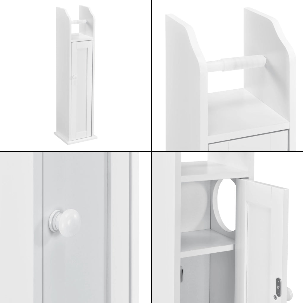 Armadietto Stretto da Bagno con Portarotolo e Vani Portaoggetti 78x20x18 cm - Bianco [en.casa]