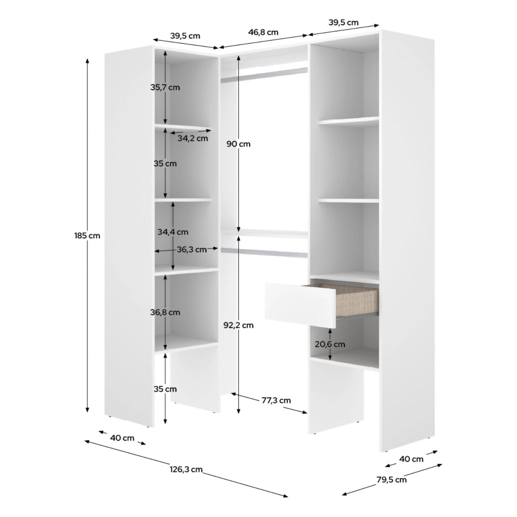 Armadio Camera da Letto Calist, Guardaroba Grande Modulabile, 79x185h cm Bianco